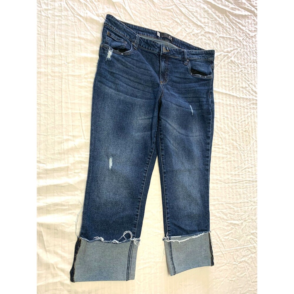 KUT BELLA STRAIGHT LEG WOMENS DISTRESSED JEANS CAPRIS PANTS SIZE 14